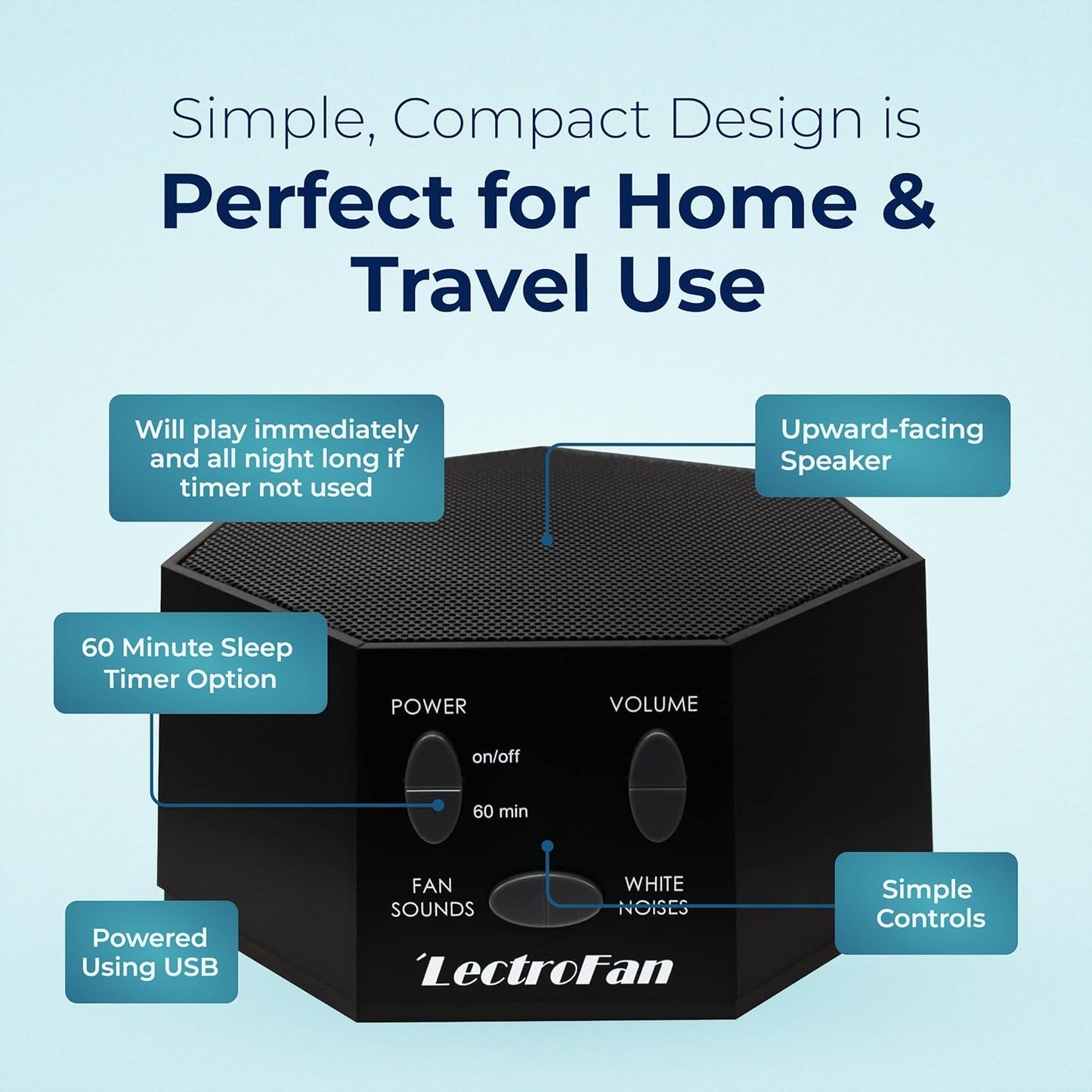 LectroFan Classic White Noise and Fan Sound Sleep Machine Features